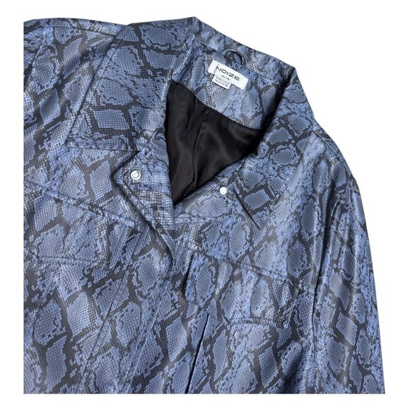NOIZE Faux Vegan LEATHER Blue Snake Skin Cropped Bomber Glam Jacket Womens 2XL - Picture 3 of 8